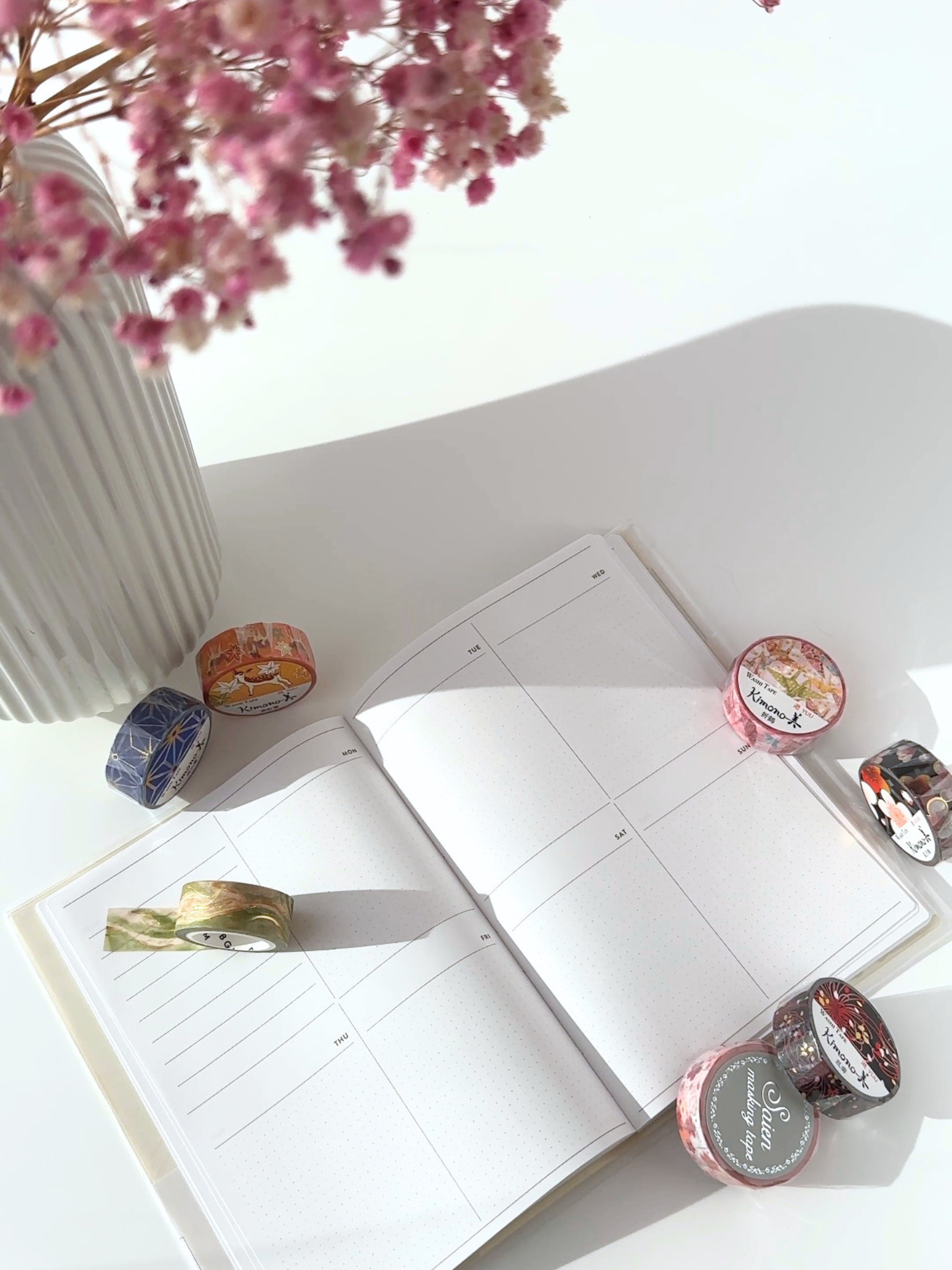 Japanese washi decoration tape gold foil aesthetic journaling collection pink black orange blue green kimono pattern