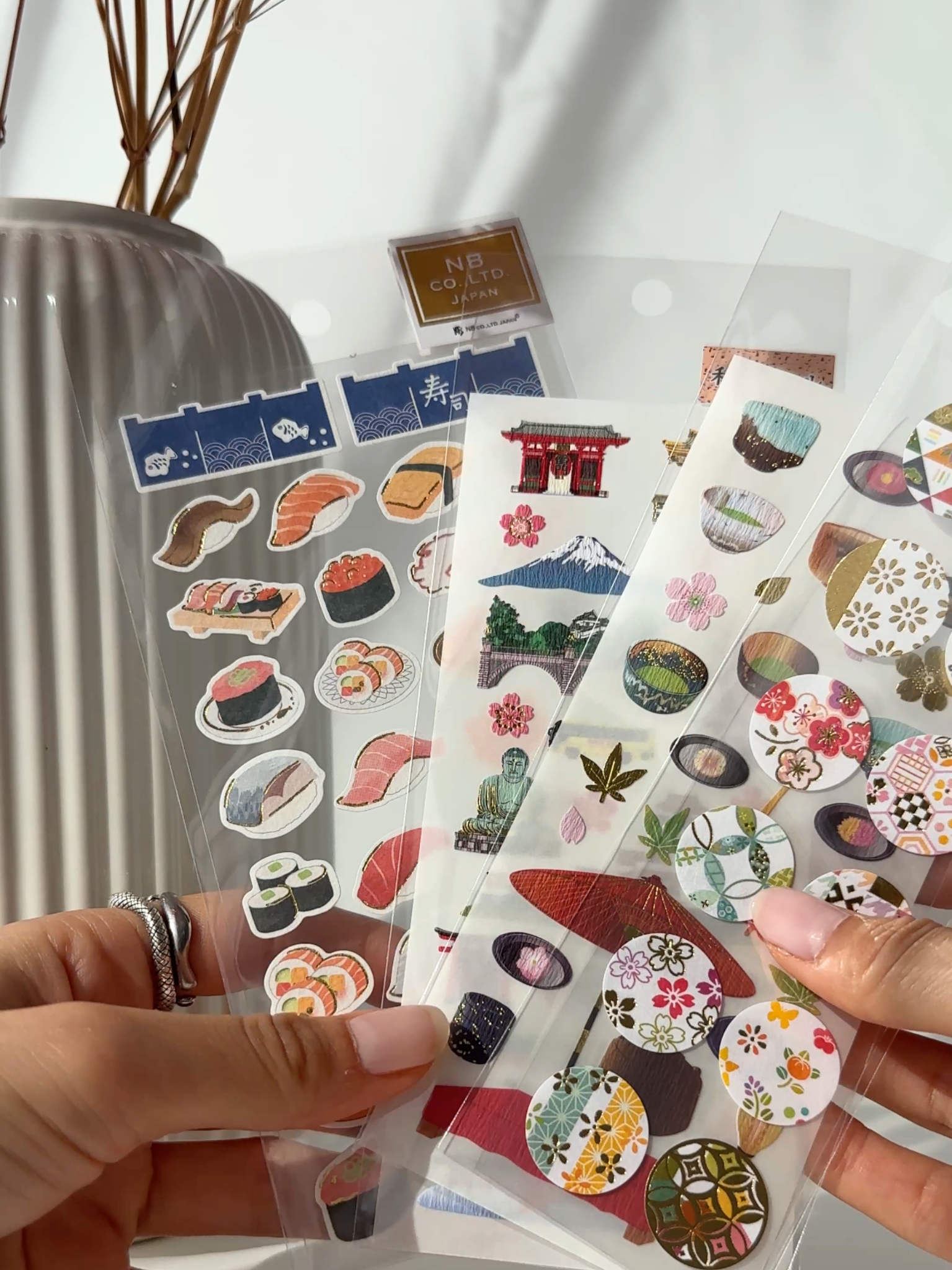 Japanese sticker sheet washi gold foil aesthetic stickers sushi matcha decoration