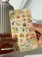 Japanese bunny sticker sheet with wagashi sweets gold foil washi aesthetic planner stickers cute rabbits