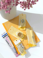 Pastel color aesthetic stationery bundle Japanese mechanical pencil eraser correction tape glue tape mini scissors notebook yellow
