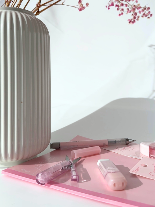 Pastel color aesthetic stationery bundle Japanese mechanical pencil eraser correction tape glue tape mini scissors notebook pink