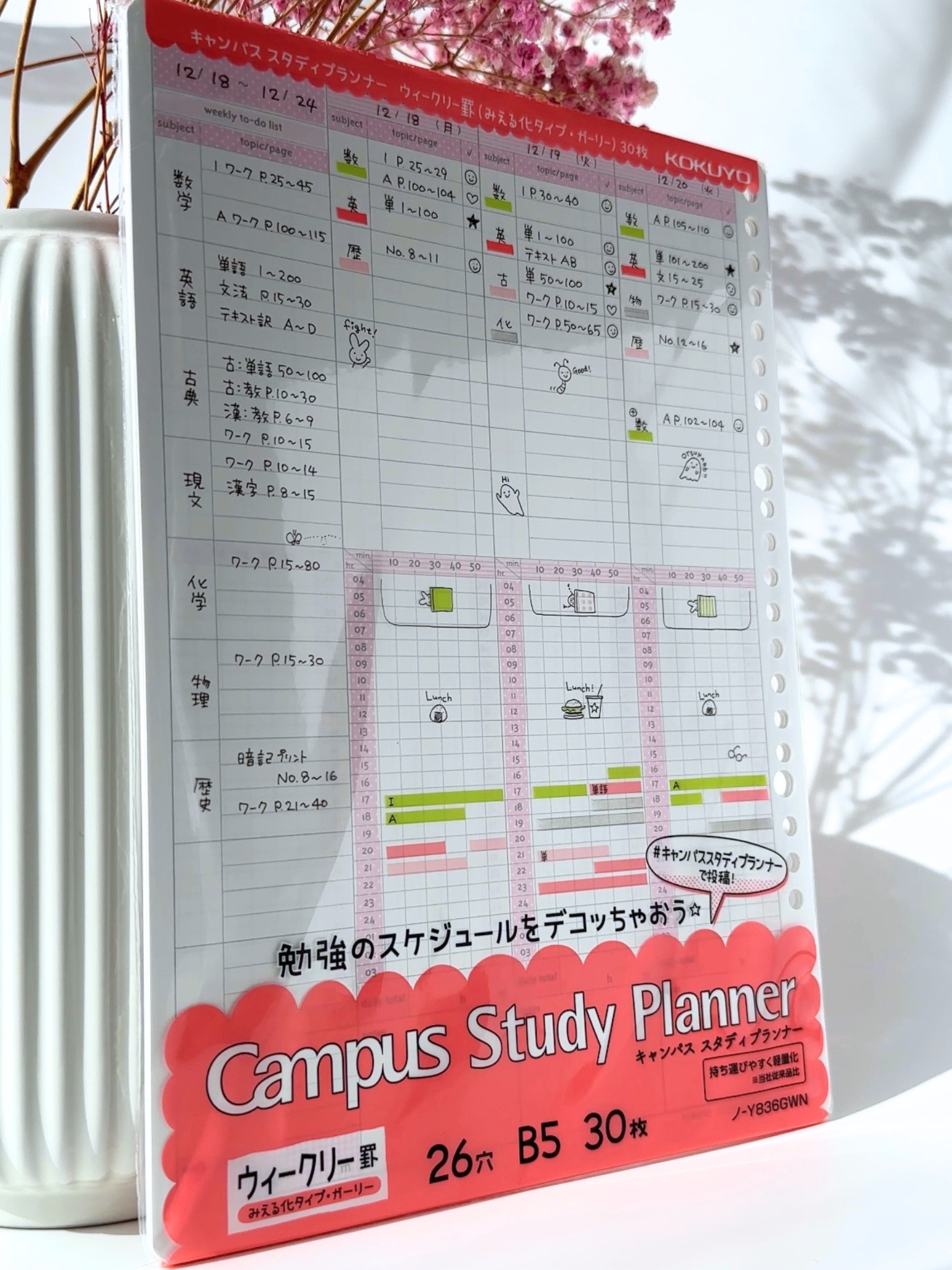 Kokuyo Campus B5 study planner weekly daily schedule Japanese stationery aesthetic student tools