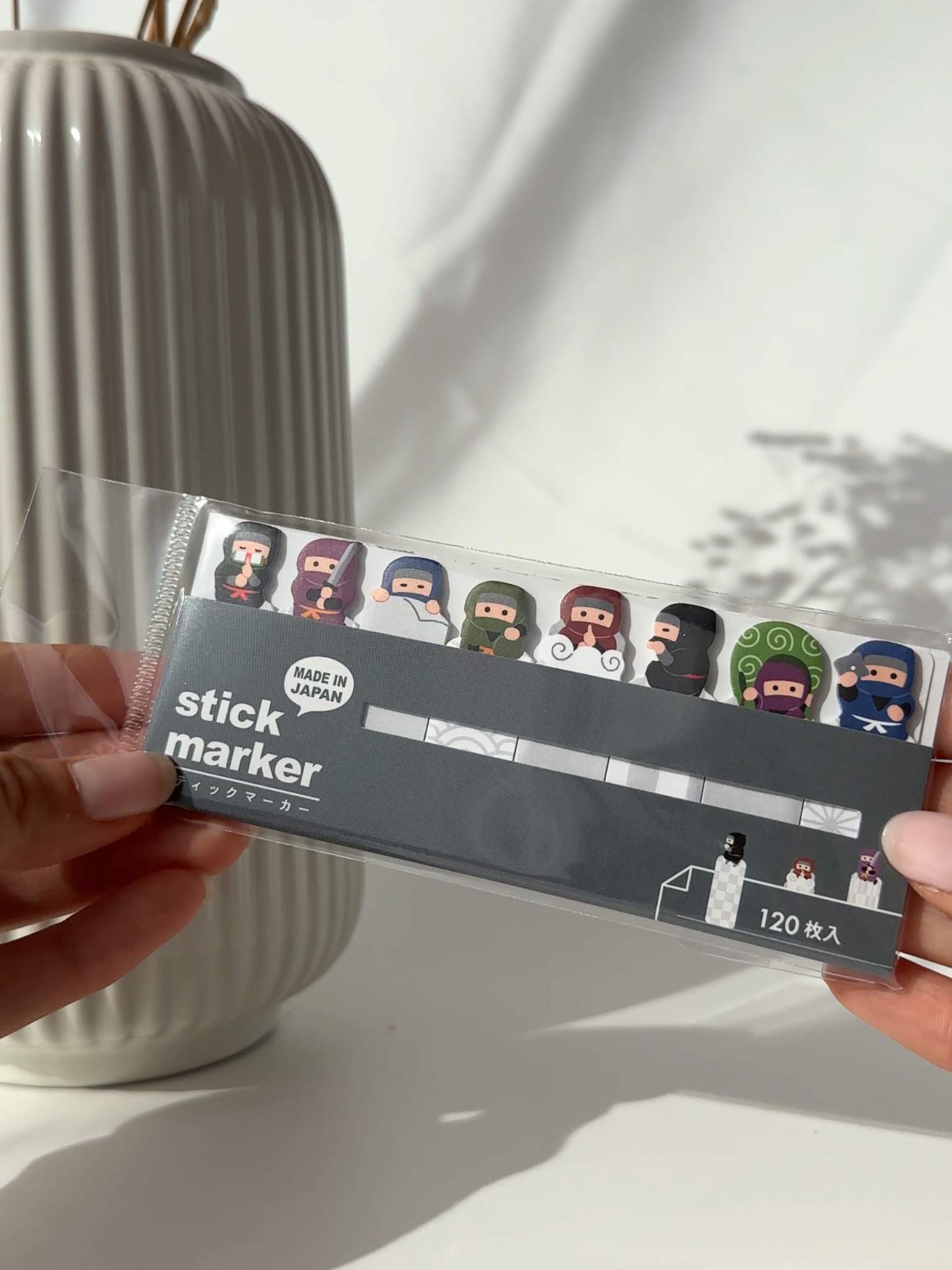 ninja sticky notes kawaii Japanese page markers 120 sheets planner tabs aesthetic stationery gray