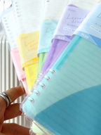 pastel binder B5 loose leaf aesthetic study organization Japanese stationery blue purple green yellow pink closeup