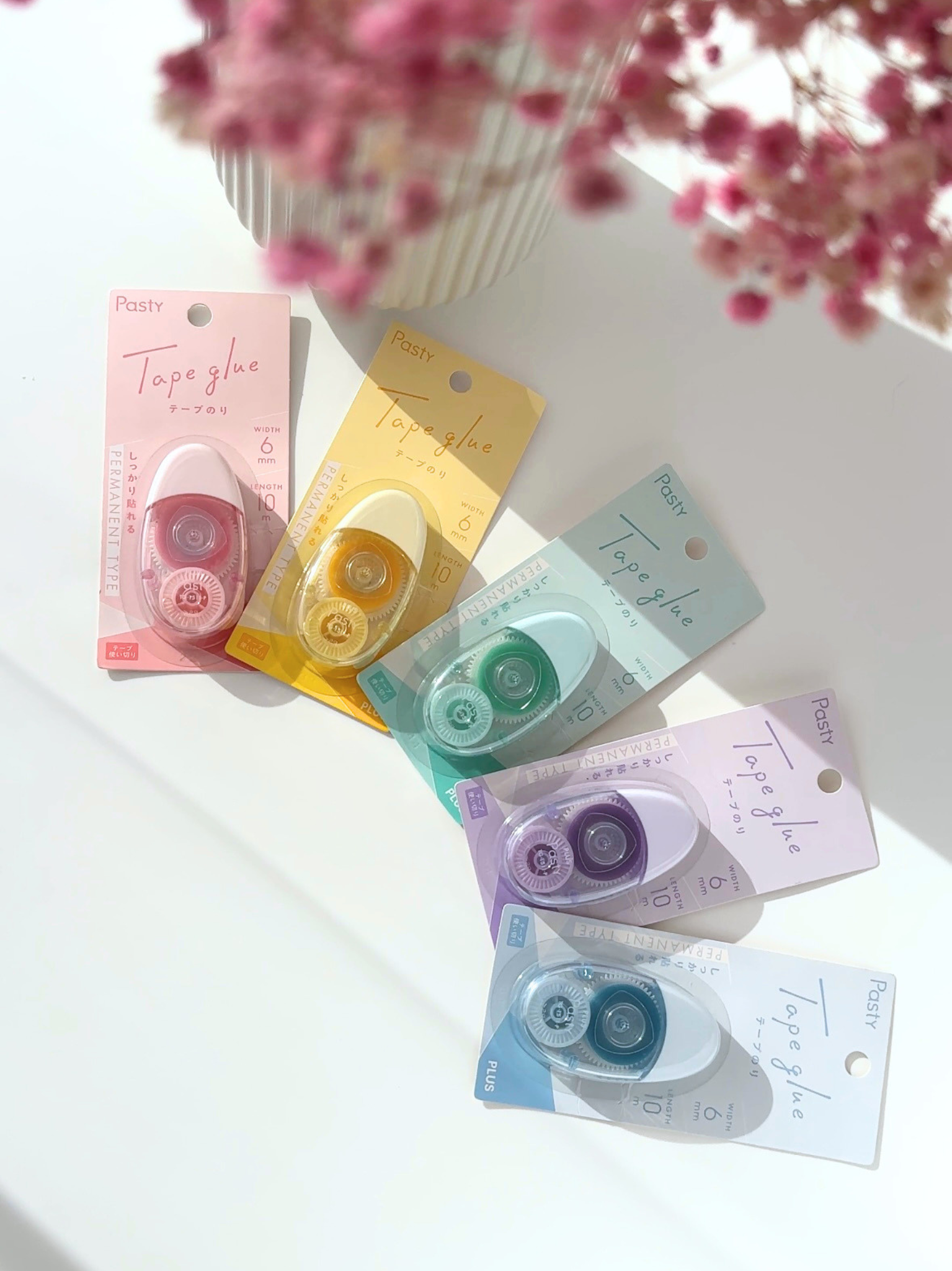 Plus Pasty glue tape pastel color mess free adhesive journaling aesthetic Japanese stationery