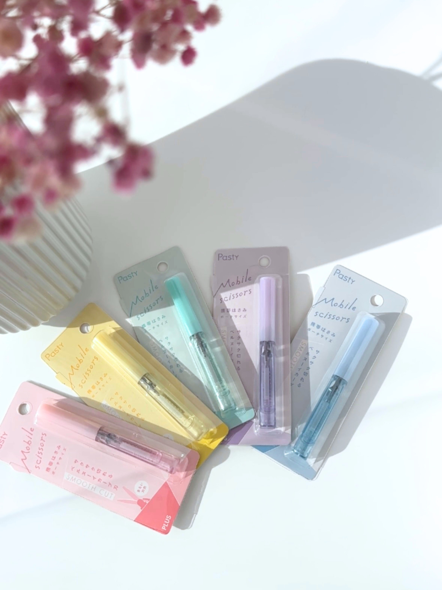 pastel mobile scissors compact aesthetic stationery portable cutting tool pastel pink yellow green purple blue