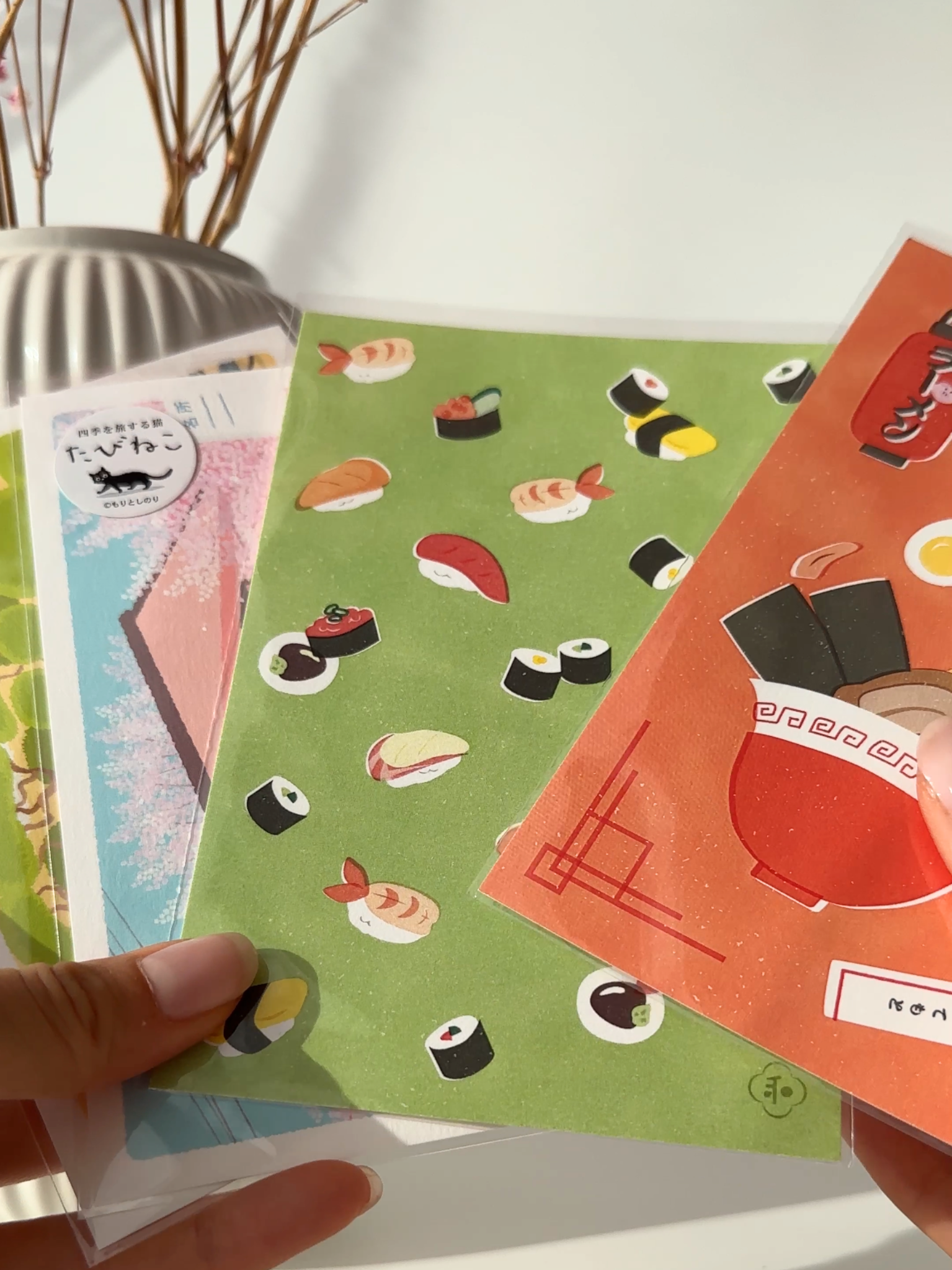 RYURYU Japanese food illustration postcard sushi ramen green red aesthetic stationery