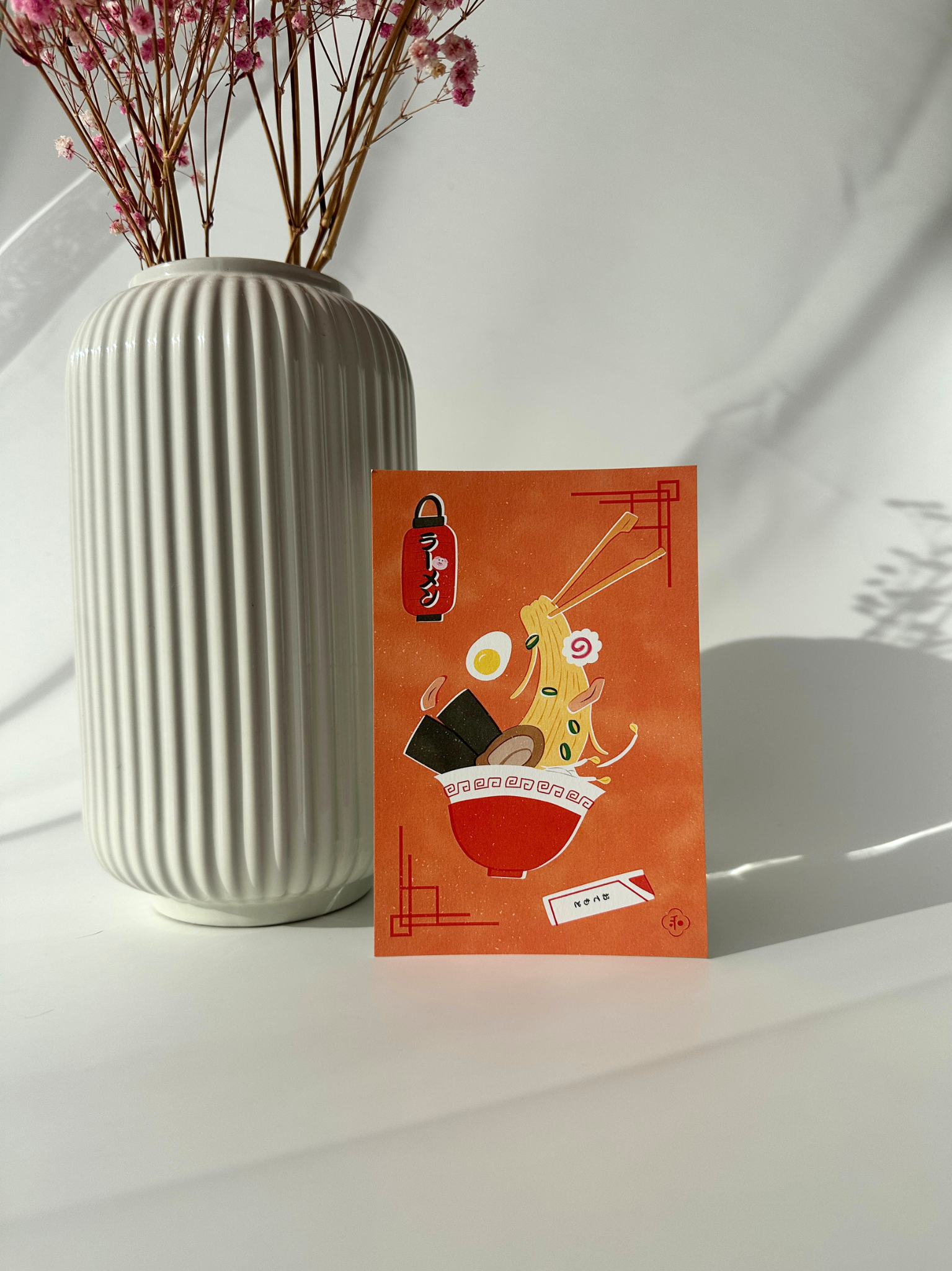ramen postcard red Japanese food illustration aesthetic stationery RYURYU