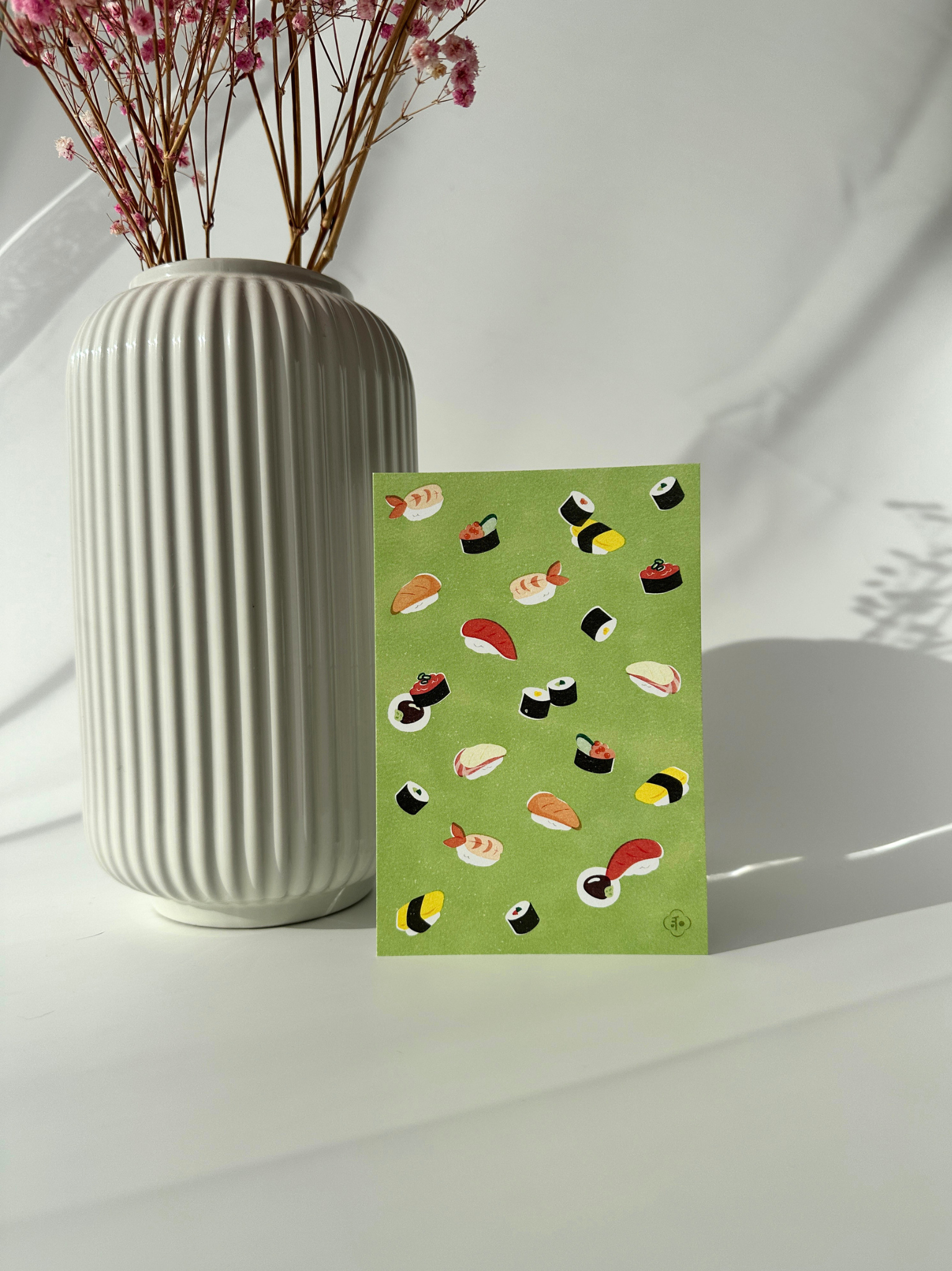 sushi postcard green Japanese food illustration aesthetic stationery RYURYU