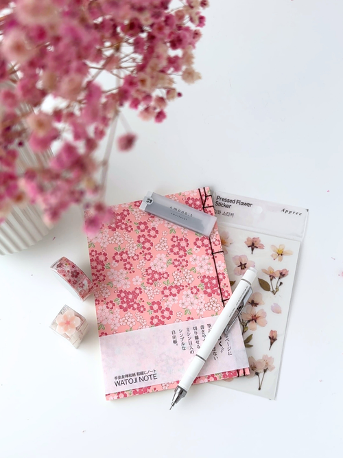 Sakura artist gift set pink cherry blossom notebook sticker eraser washi decoration tape mechanical pencil HB refill aesthetic Japanese stationery