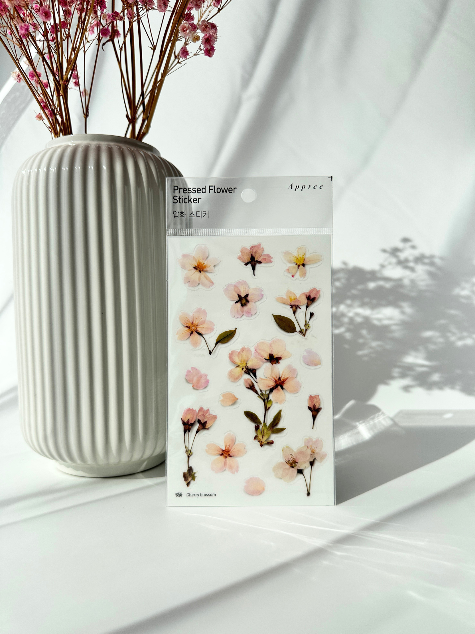 sakura transparent sticker pressed flower cherry blossom aesthetic realistic decoration Japanese stationery
