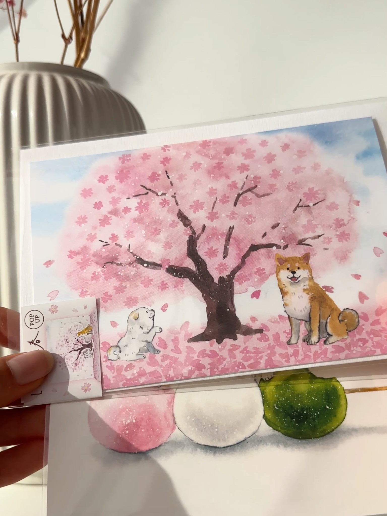 Shiba Inu sakura popup card Japanese cherry blossom greeting card cute dog stationery