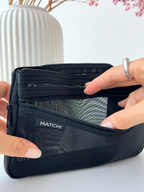 black mesh pen case expandable Japanese stationery organizer zipper compartment pouch