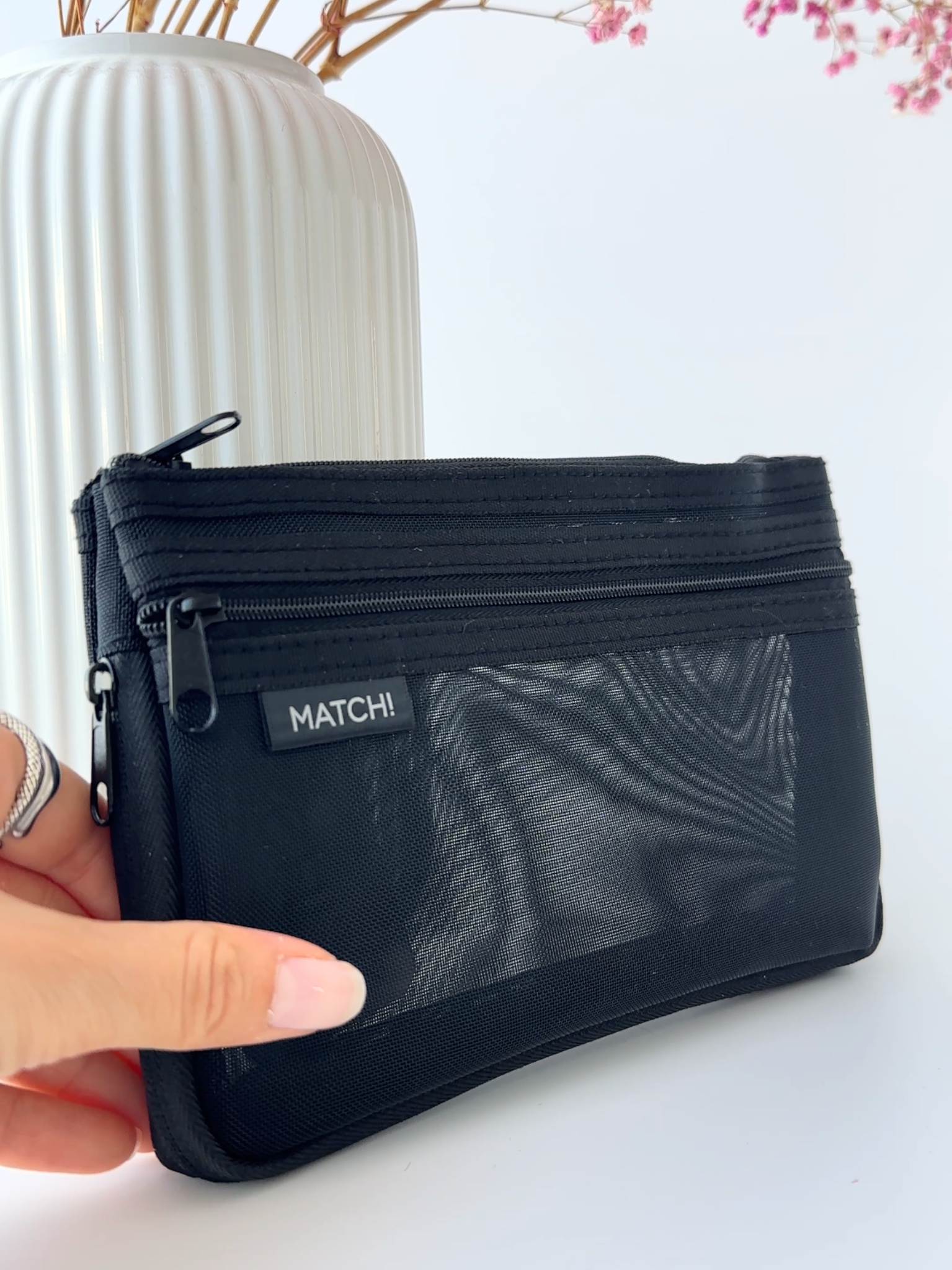 black mesh pen case expandable Japanese stationery organizer