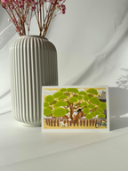 cat pine tree postcard Japanese illustration aesthetic stationery