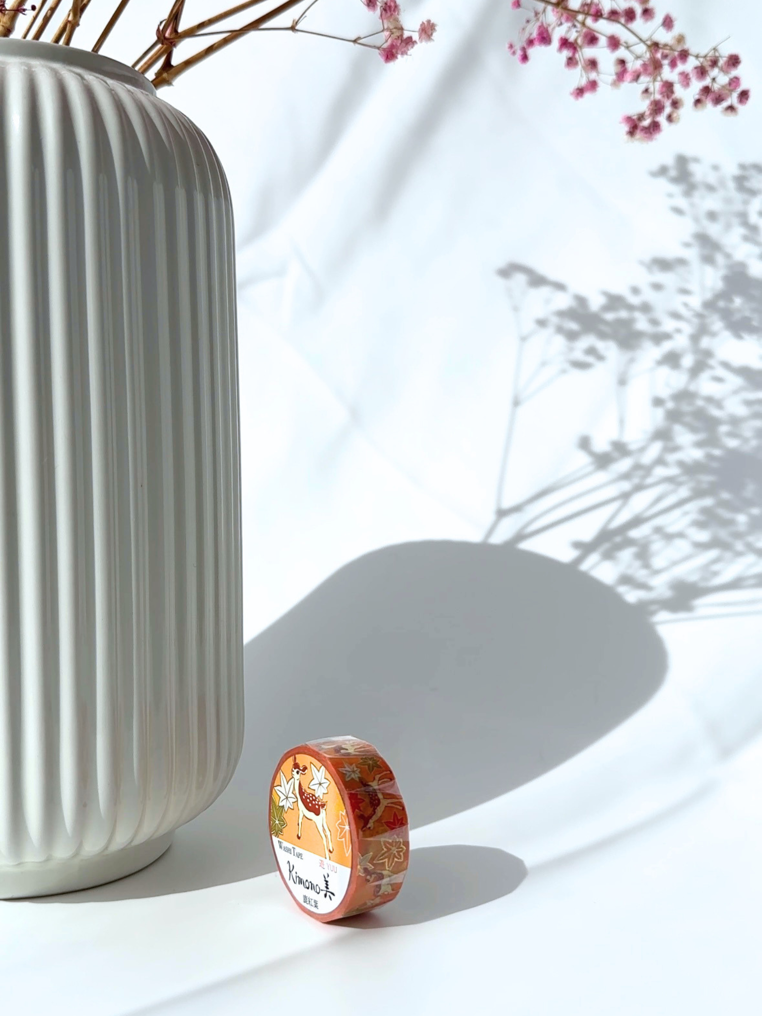 orange washi decoration tape deer maple leaf Japanese kimono pattern gold foil aesthetic journaling