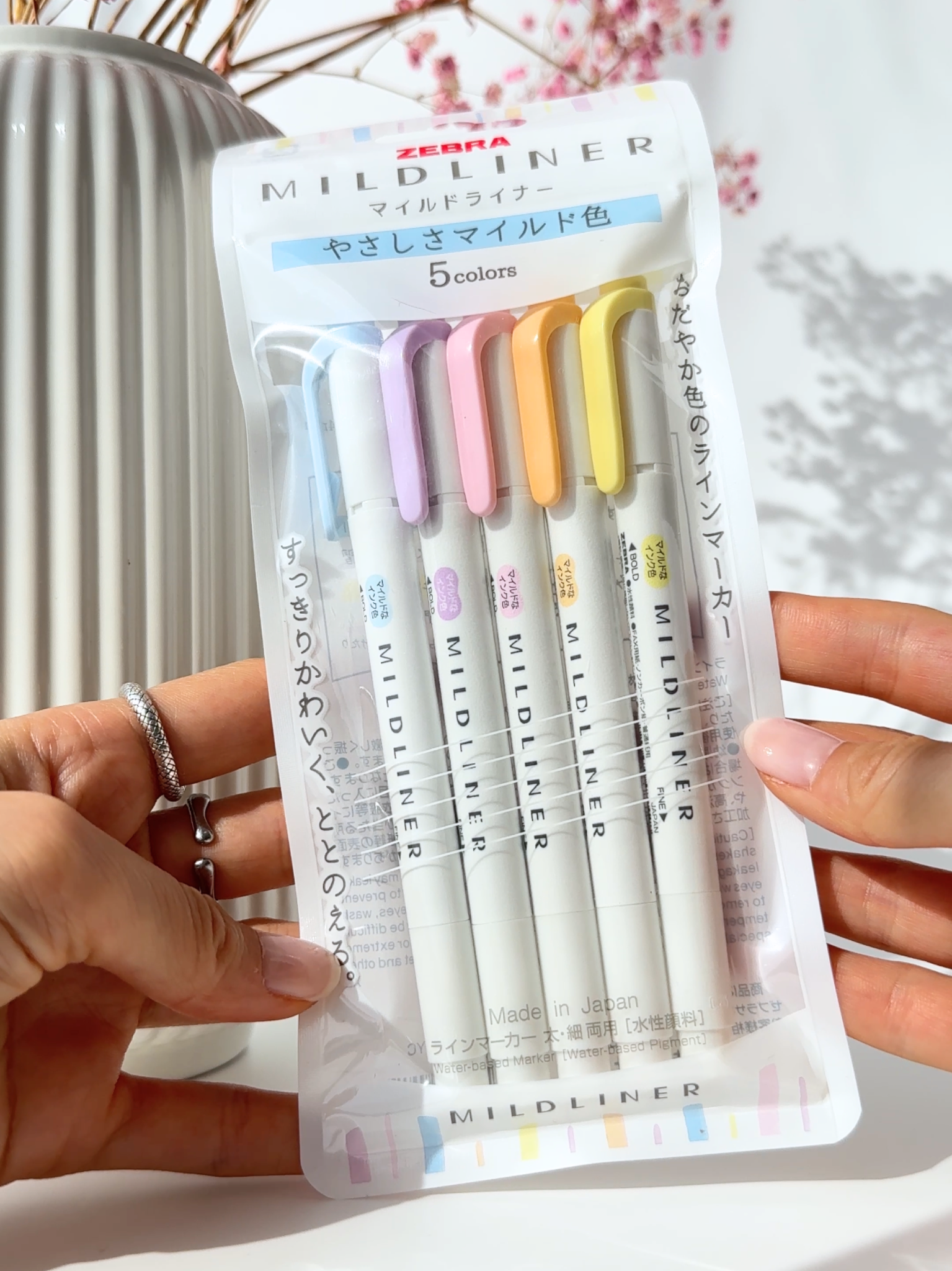 Zebra Mildliner pastel marker set 5 colors dual tip highlighters for journaling and study Japanese stationery blue purple pink orange yellow